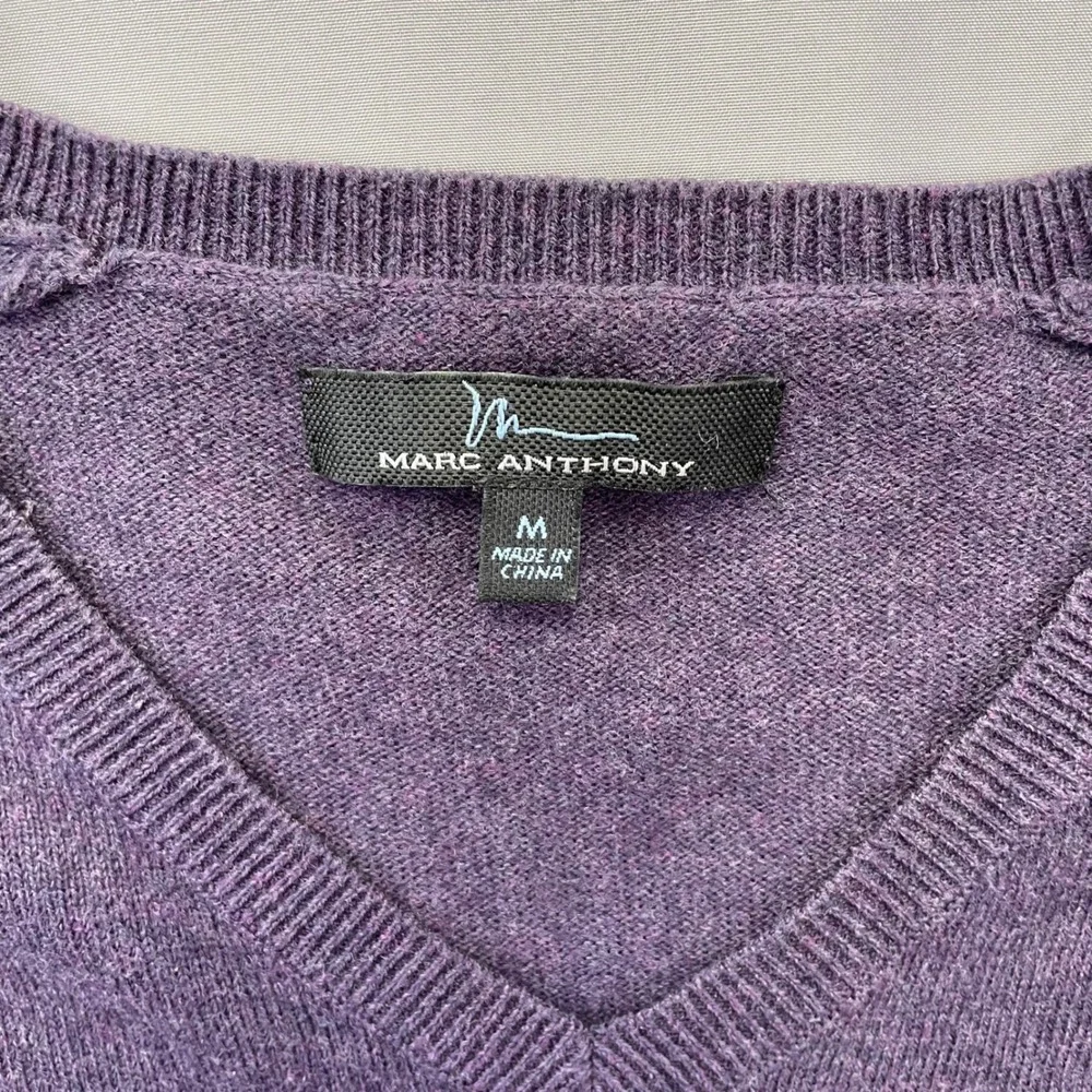 Marc Anthony Mens Purple Cotton Cashmere‎ Blend V-Neck Sweater Size M